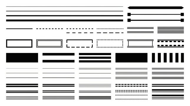 Collection of black and white line patterns and borders.