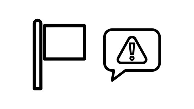 Flag and warning alert speech bubble line art icons with attention, notification