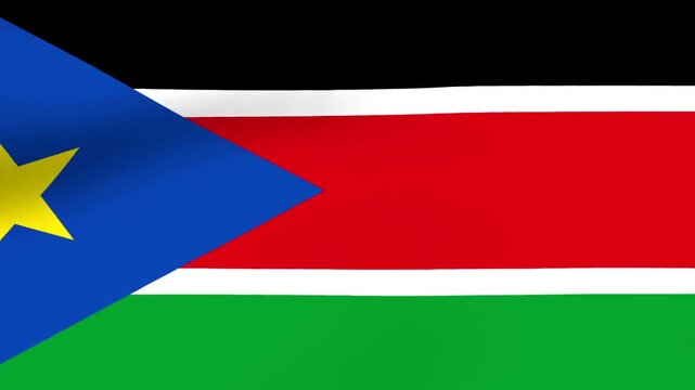 Waving national flag of South Sudan with blue triangle and yellow star