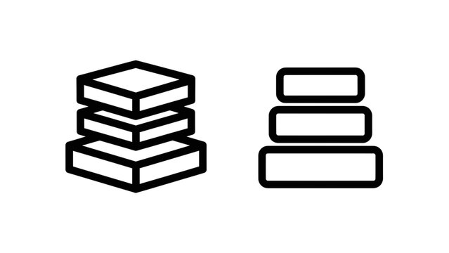 Minimalist data stack and tiered layer icons with hierarchy structure database