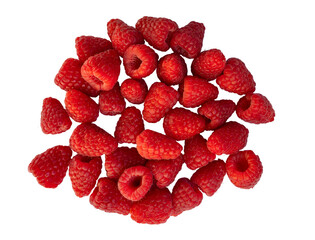 Group of fresh red raspberries placed together isolated on white background, berry harvest, healthy eating. © Olga
