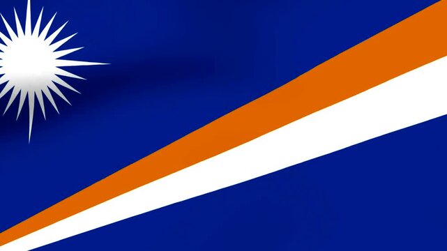 Waving national flag of the Marshall Islands with a blue background and a white star symbol