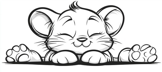 Fototapeta premium Minimalistic and Cute Cartoon Mouse Sketch Line Art on Clean Isolated White Background Image