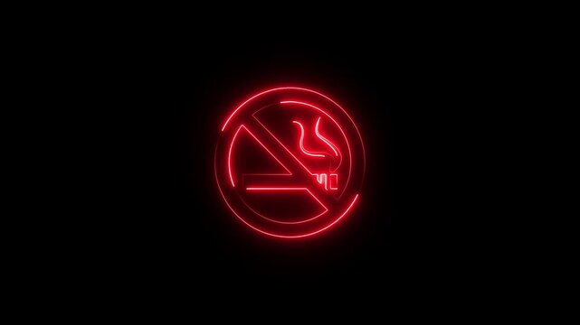 No smoking sign neon gloing animation. Smoking prohibited symbol of a cigarette in a crossed circle.