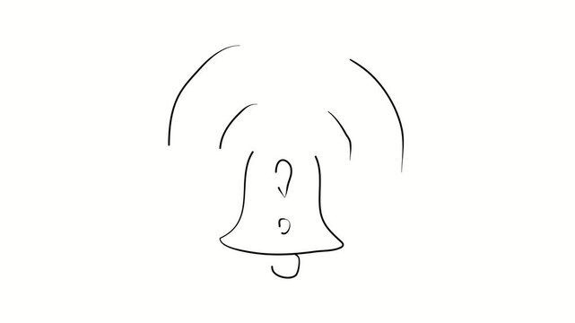 Warning, alert, attention, bell. Contour drawing, silhouett animation. Continuous line. Isolated on white. Video 4k object illustration self-drawing. Object construction. Minimalist continuous line dr