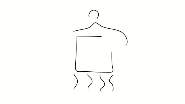 Towel, hanger, home textiles, comfort. Contour drawing, silhouett animation. Continuous line. Isolated on white. Video 4k object illustration self-drawing. Object construction. Minimalist continuous l