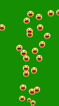 Smiley Face Social icon animation for streaming side panel isolated on black background, Floating animation of a haha emoji icon for social media, isolated on a black background. 4k video