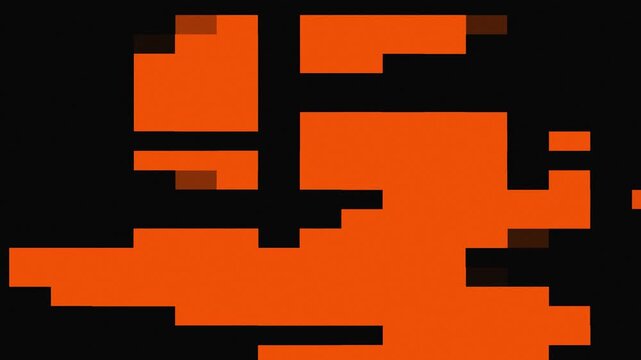 Abstract orange geometric blocks shifting across black background in a dynamic digital animation