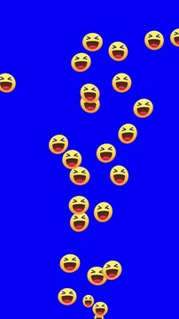 Smiley Face Social icon animation for streaming side panel isolated on black background, Floating animation of a haha emoji icon for social media, isolated on a black background. 4k video
