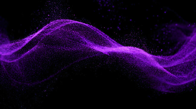 Abstract purple particulate wave with shimmering particles and light diffraction effects
