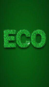 Word ECO made of green grass on green chroma key background. Ecology, organic food, sustainable lifestyle concept