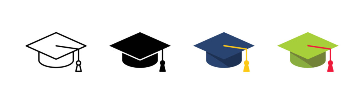 Graduation hat icon. Education cap symbol. University, college,  graduation hat, academic achievement, learning, knowledge, and success.