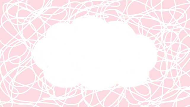Abstract cloud shape frame with copy space on pink background with scribble lines looped animation. For video intros, titles, children's announcements, and social media promotions.