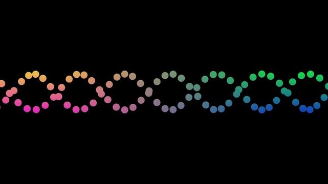 Dynamic colorful DNA helix structure with glowing dots representing genetic code and digital data