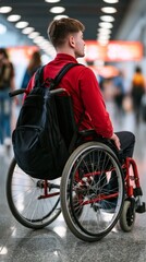 Obraz premium Man in wheelchair traveling at airport or train station