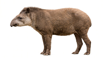 Fototapeta premium Tapir Standing Sideways Profile View Against White Background