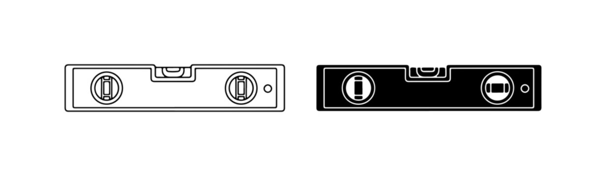 Spirit Level Icons, Black and White Tool Graphics, Construction Measurement Symbols