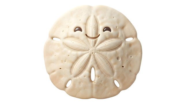 A sand dollar shell with a smiley face on transparent background