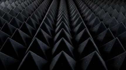 Naklejka premium Black acoustic foam pyramid panels for soundproofing studio walls and noise reduction