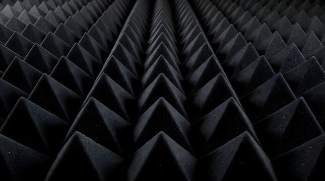 Black acoustic foam pyramid panels for soundproofing studio walls and noise reduction