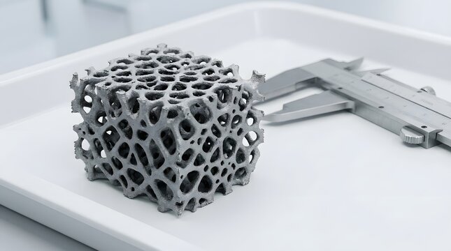 3D printed titanium porous metal cube for medical implants and advanced engineering applications