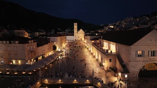 Hvar Main Square At Night, Croatia