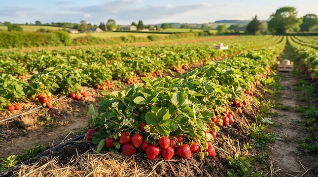 strawberry farm on blue sky