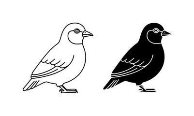 Fototapeta premium Two Bird Silhouettes, Outline and Solid Black Vector Icons for Nature and Wildlife Designs