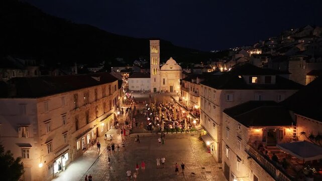 Hvar Square And Historic Church At Night, Croatia