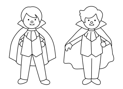 Set of Cute Little Vampire Boys Outline.
Halloween Vampire Costumes Line Art Vector.
Kids Dressed as Dracula Coloring Page Clipart.