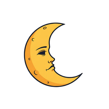 Vintage Crescent Moon with Face Illustration on Transparant Background
