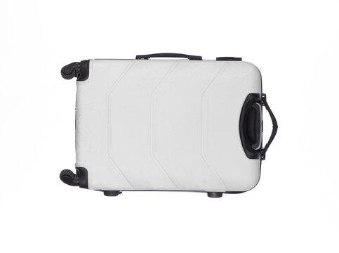 White travel suitcase isolated on white background