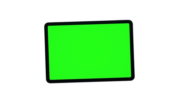 Rotating Modern Tablet With Green Screen on Clean White Background