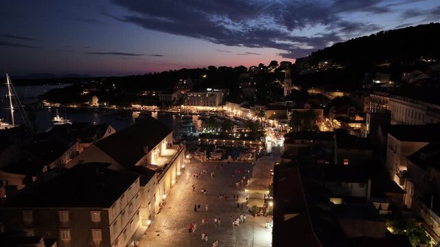 Hvar Main Square And Historic Architecture At Night, Croatia