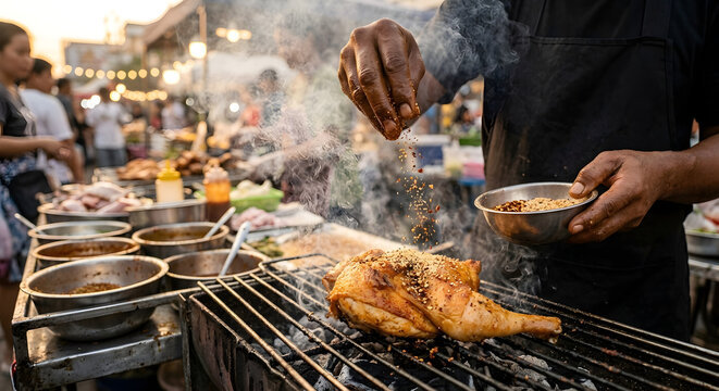 Authentic Thai Street Food Preparation, Chef Cooking Pad Thai in Wok, Tom Yum Soup, Som Tum Papaya Salad, Khao Soi, and Mango Sticky Rice