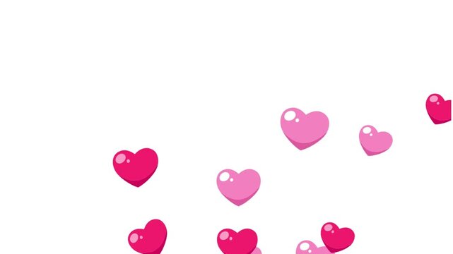 Floating Pink and Red Hearts Isolated on White Background