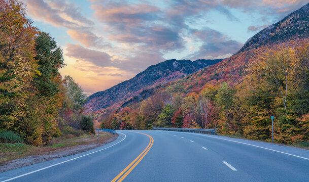 Autumn sunrise on White Mountain Road - New Hampshire