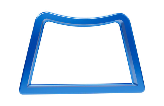 Glossy blue trapezoid frame shape isolated on a solid black background