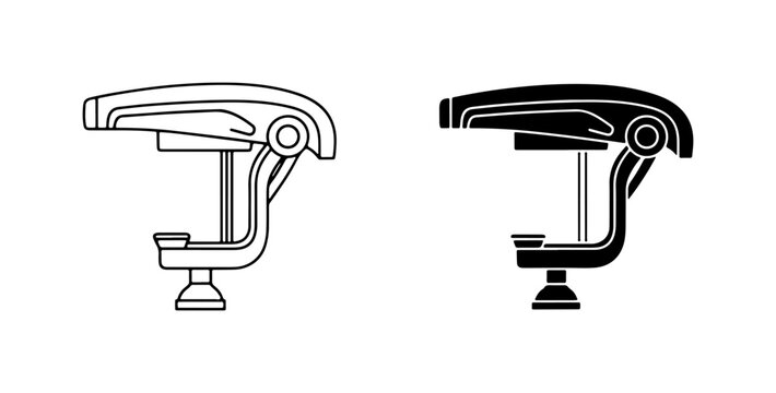 Clamp Vector Icons, Black and White Tool Graphics, Secure Fastener Symbols, Workshop Equipment