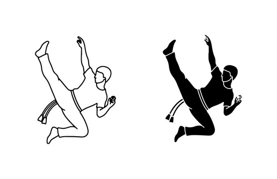Capoeira Dancer Silhouette, Martial Arts Acrobatics, Dynamic Movement Vector Art