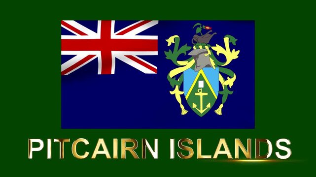National flag of Pitcairn Islands featuring the Union Jack and the shield of arms on a green background