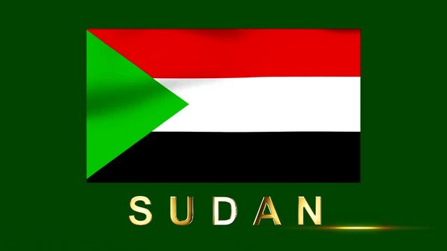National flag of Sudan featuring red white and black horizontal stripes with a green triangle