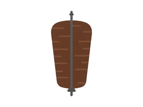 Illustration of a traditional doner kebab meat stack on a vertical rotisserie
