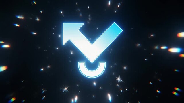 Neon Blue Arrow and Crescent Symbol with Sparkles on a Dark Background icon logo