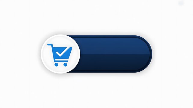 Blue shopping cart button with a check mark icon