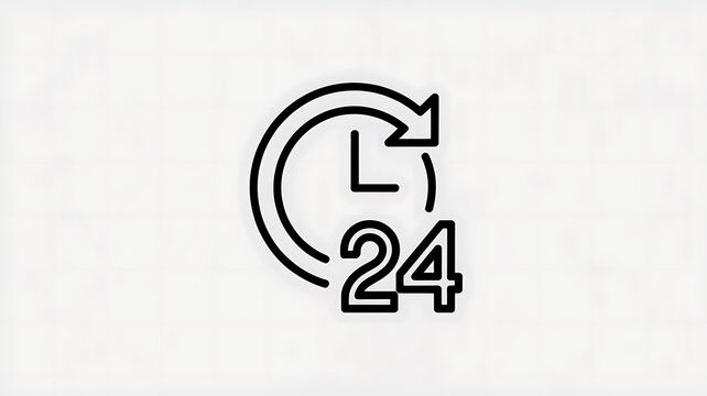 Black outline icon of twenty four hour service clock symbol