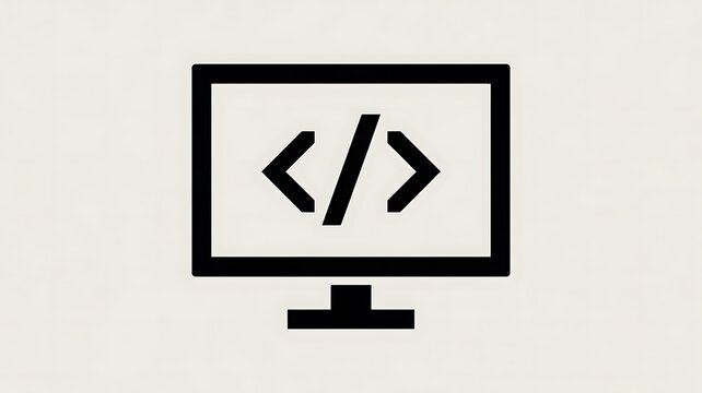 Computer monitor icon with coding symbols on the screen