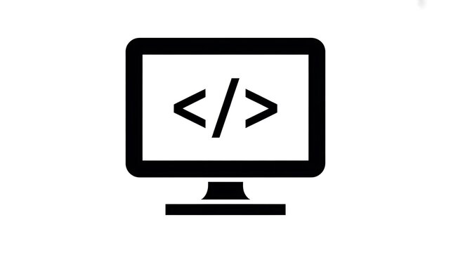 Computer monitor icon with coding symbols for software
