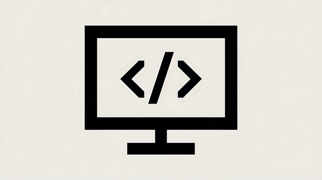 Computer monitor icon with coding symbols on screen