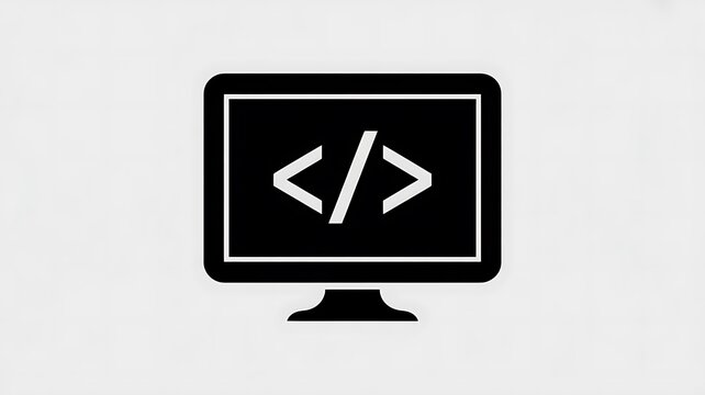Computer monitor icon with coding symbols on screen
